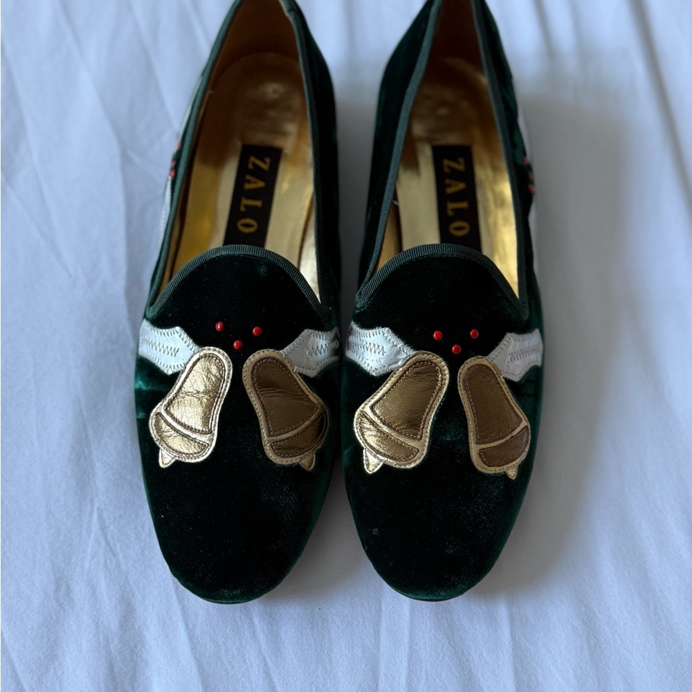 Zalo Green Velvet Loafers with Gold Details